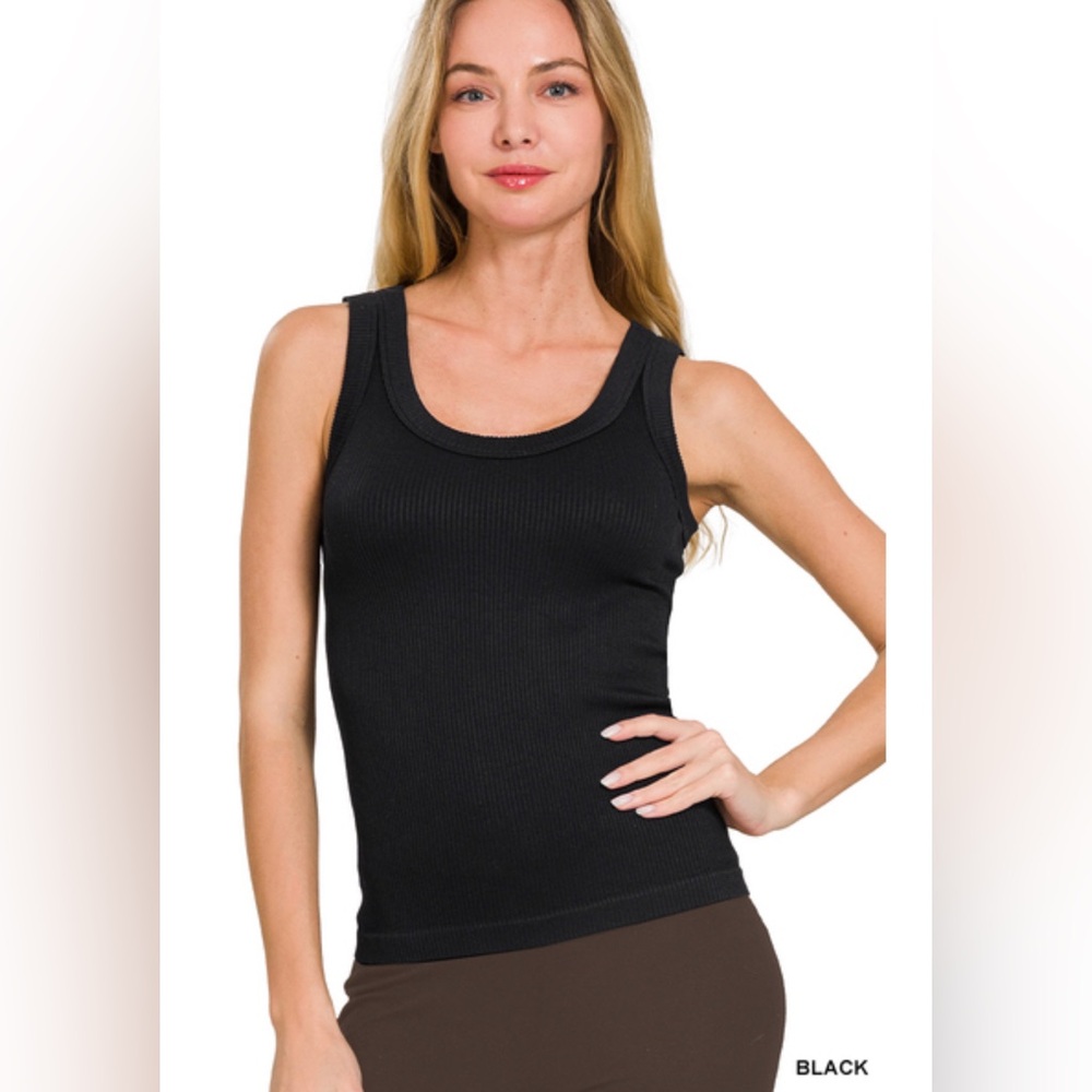 NWT ZENANA 2 WAY NECKLINE WASHED SEAMLESS RIBBED TANK TOP
